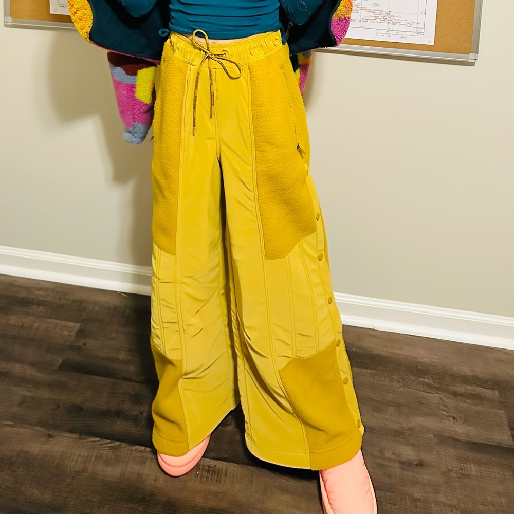 Free People Movement Game Time Fleece Wide Leg Pants in Mustard Yellow Mustard